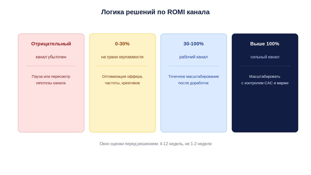 Логика решений по ROMI: от отрицательного значения до масштабирования сильного канала