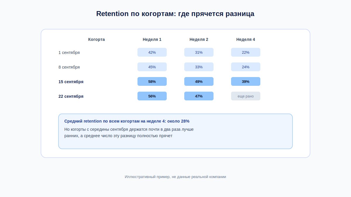 Когортная таблица удержания по неделям с выделением когорты с лучшим удержанием